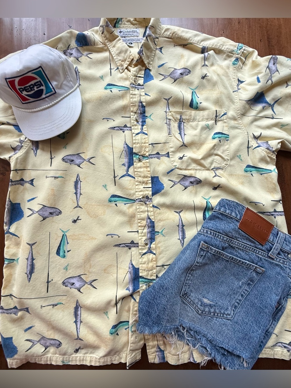 Columbia Yellow Fishing Summer Boat Beach Button Up Short Sleeve Mens Size XL